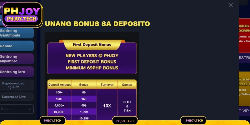 Mga Promosyon PHJOY - 100% Welcome Bonus para sa Unang Deposit