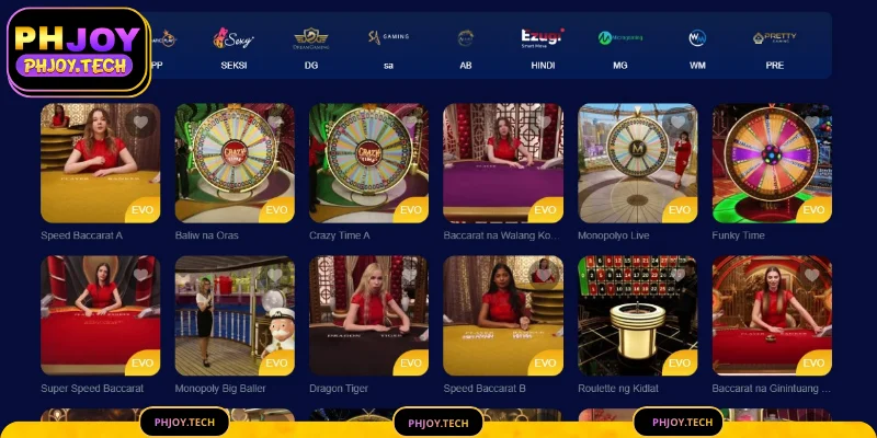 Mga Sikat na Laro sa Live Casino ng PHJOY