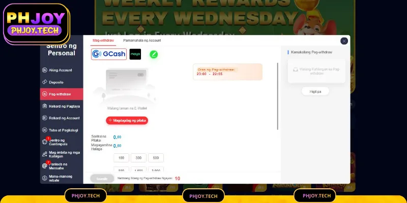 Oras at Limitasyon sa Mag withdraw sa PHJOY